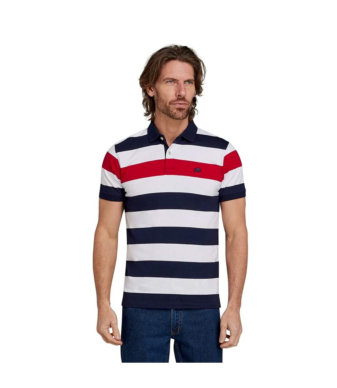 Polo homme bleu marine / blanc / rouge Raging Bull-3