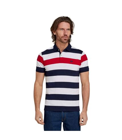 Mens uneven striped jersey polo shirt navy/white/red Raging Bull