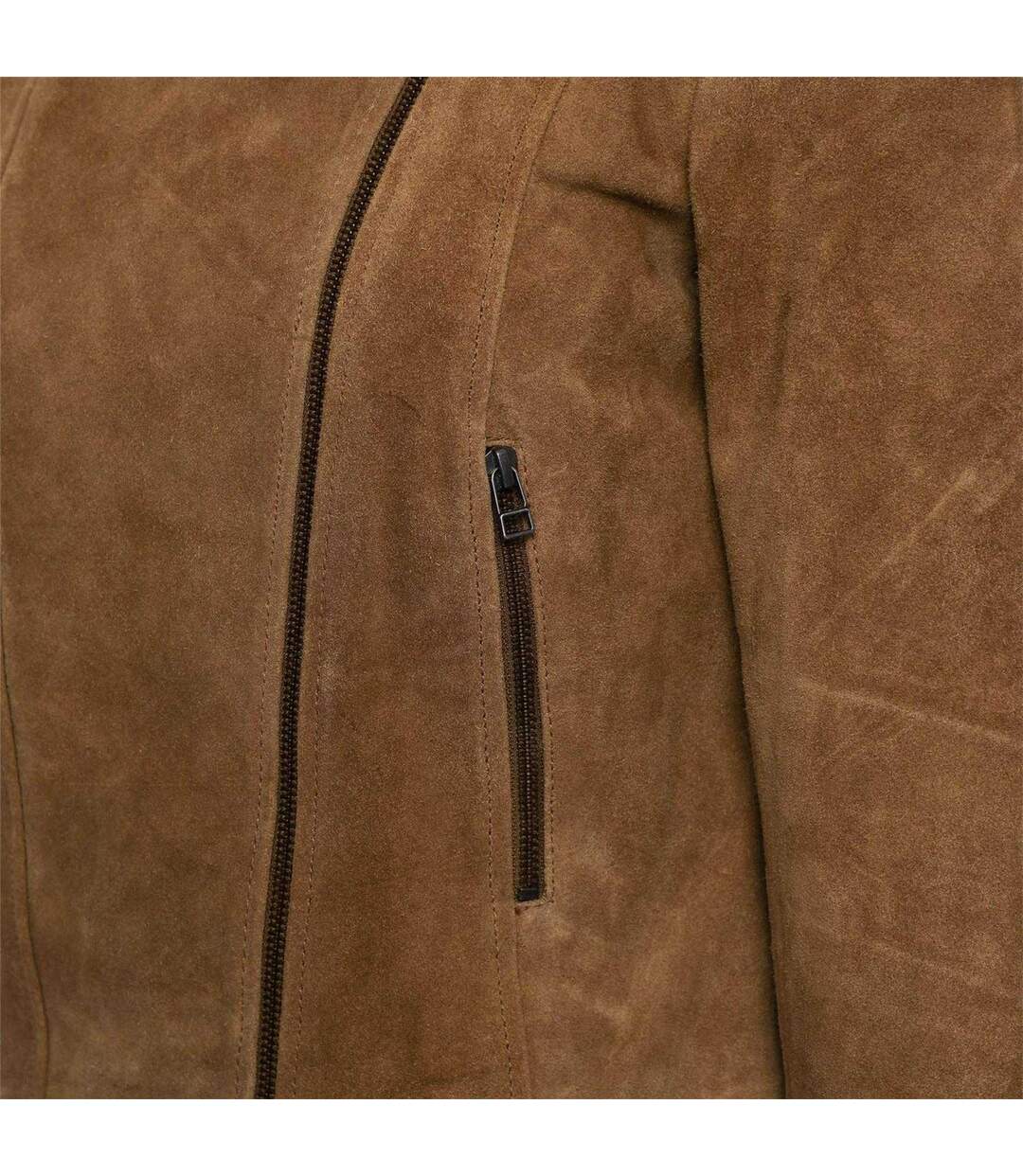 Womens/ladies Suede Biker Jacket Tan Elle-3