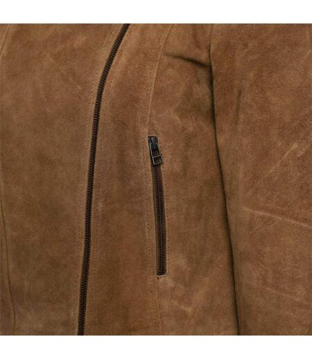 Womens/ladies Suede Biker Jacket Tan Elle