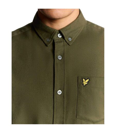 Chemise Unie Manches Longues À Boutons Homme Vert Kaki Lyle & Scott