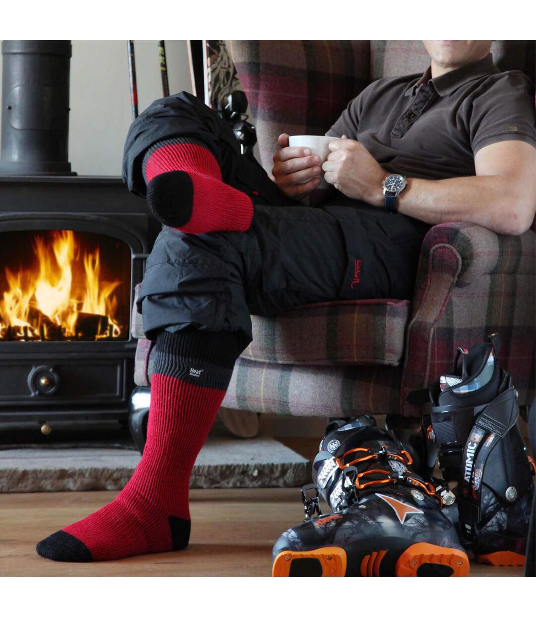 3 Pack Men's Thermal Striped Ski Socks | Extra Long Winter Socks-3