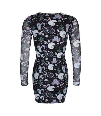 Nightmare Before Christmas Womens/Ladies Glitch Mesh All-Over Print Bodycon Dress (Multicolored)