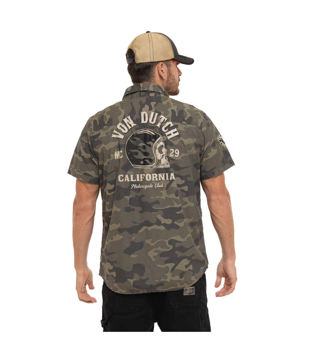 Chemise homme manches courtes en popeline patch et print dos Derek Vondutch-3