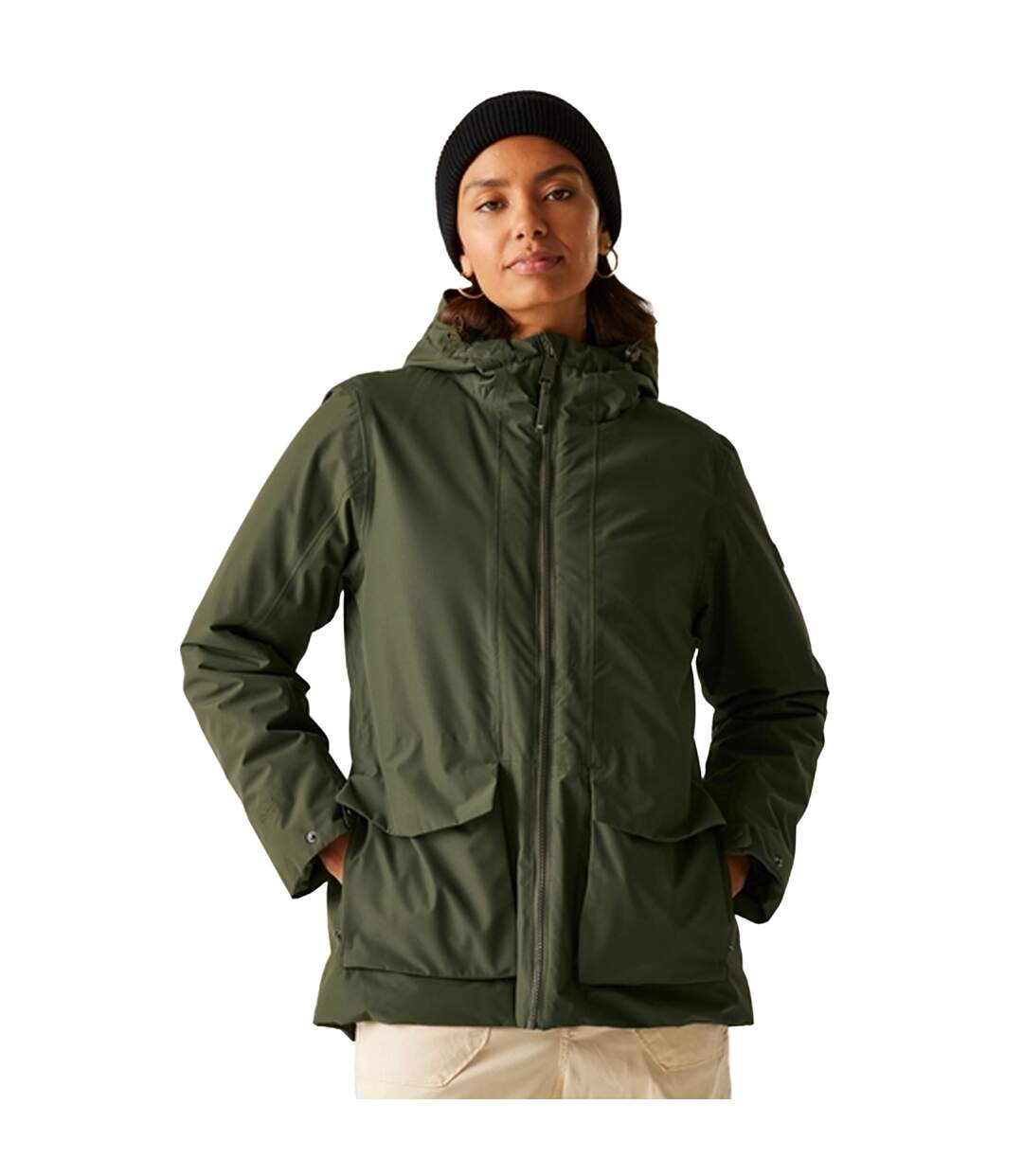 Womens/ladies Melane Insulated Waterproof Jacket Dark Khaki Black Regatta-1