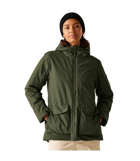 Womens/ladies Melane Insulated Waterproof Jacket Dark Khaki Black Regatta