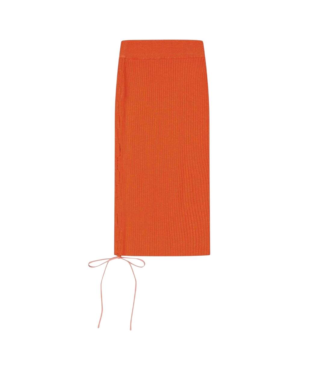 Womens/ladies Knitted Side Tie Slim Midi Skirt Coral Red Off White-2