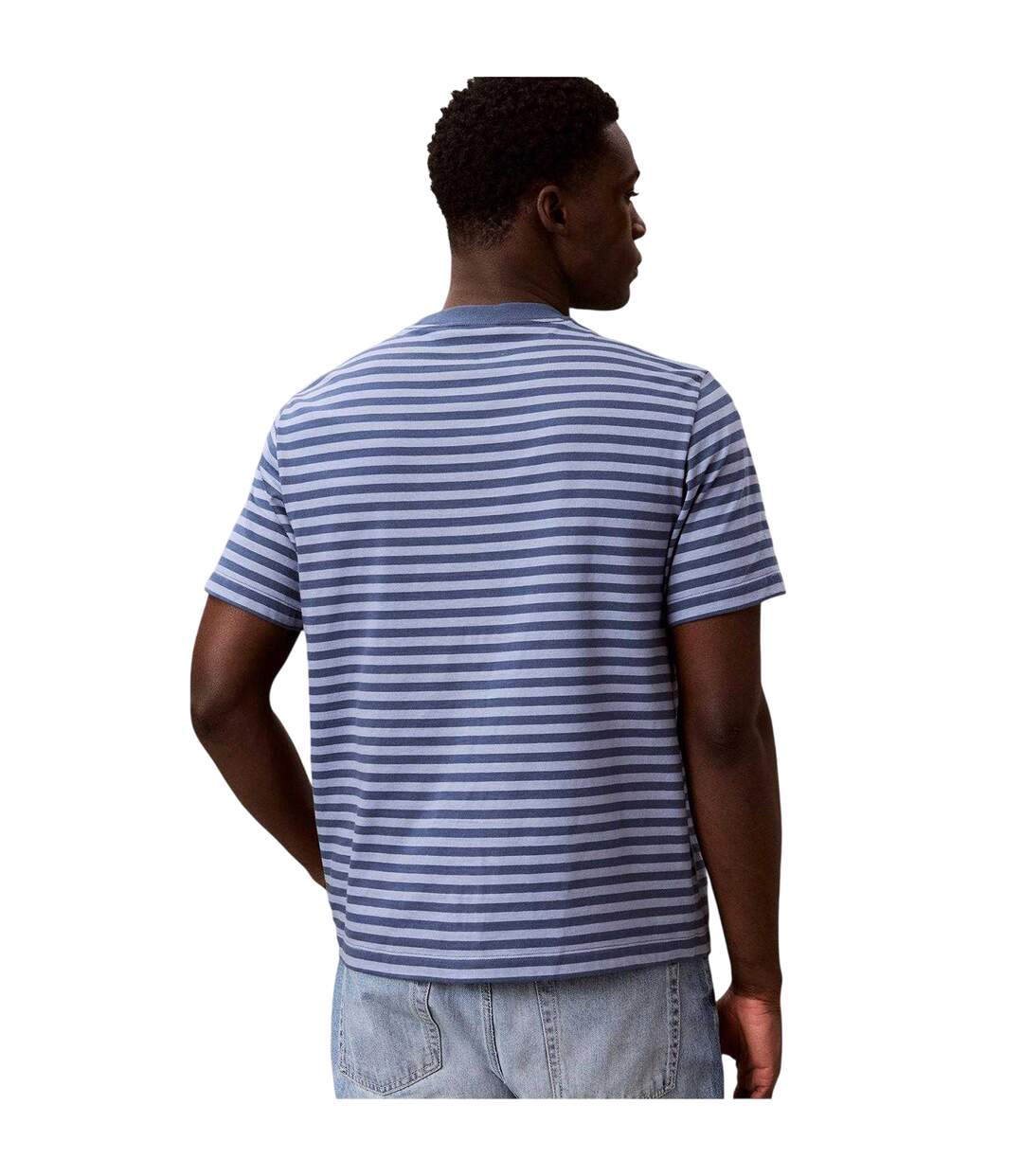 Mens Jeans Stripes Rib Knit T-shirt Dark Denim Calvin Klein-3