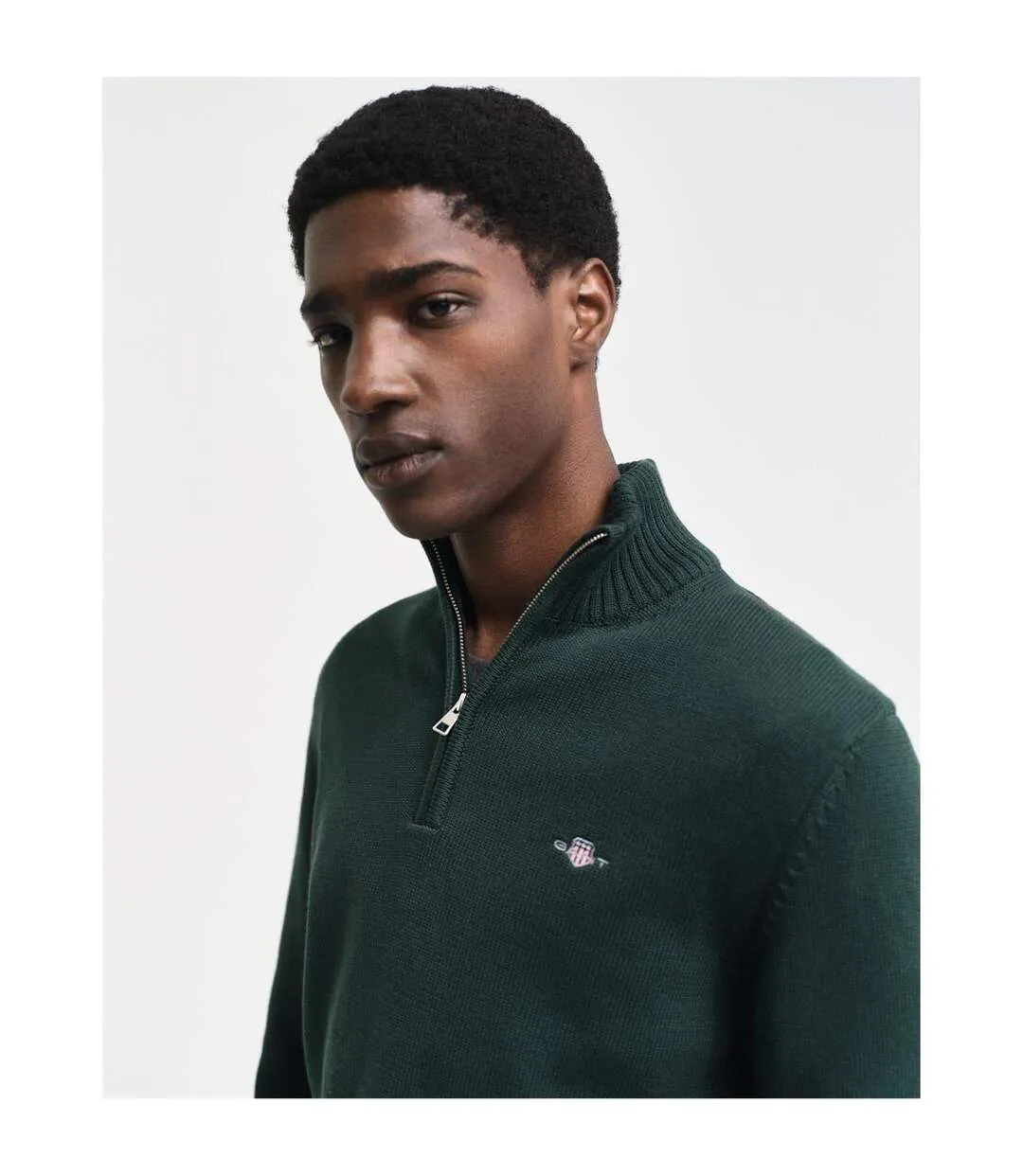 Mens Micro Textured Half Zip Sweatshirt Tartan Green Gant-4