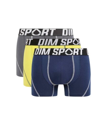 DIM Lot de 3 Boxers Homme Coton STRETCHSPORT Gris granit Bleu berlin Vert tilleul
