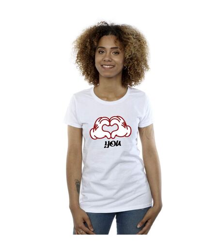 Disney T-shirt en coton Femme/Ladies Mickey Mouse Love You Hands (Blanc) - UTBI33655