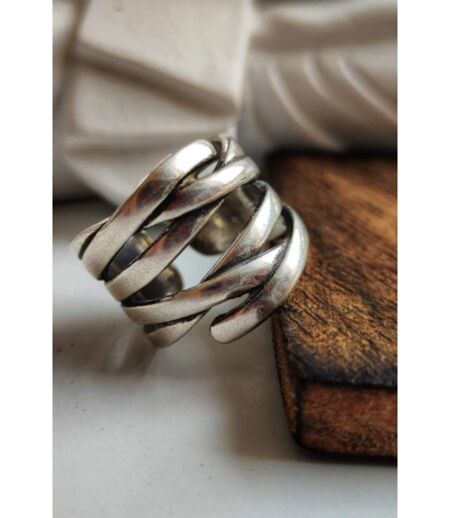 Wide Silver Thumb Punk Vintage Multilayer Twisted Statement Weaving Ring