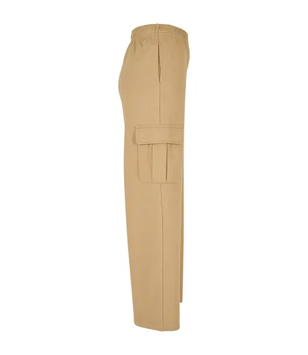 Womens/ladies Terrycloth High Waist Wide Leg Cargo Trousers Union Beige Urban Classics