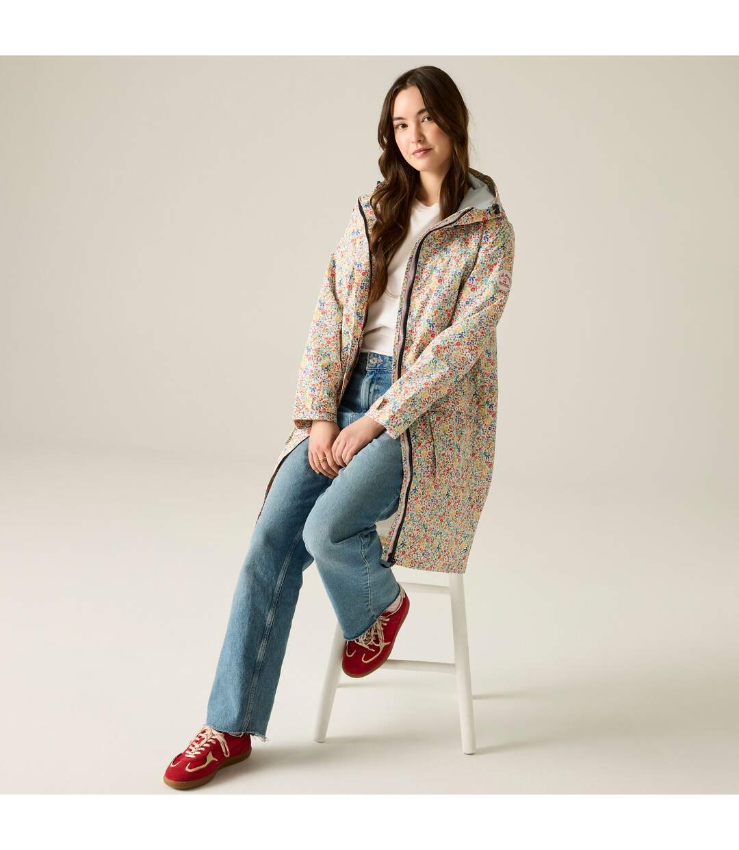 Veste Imperméable Longue À Capuche Et Taille Ajustables Motif/style Petites Fleurs Cath Kidston Femme Crème Harmonie Floral Regatta-4