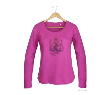 MAYFLOWER NUAGE – Tee-shirt manches longues fushia 100% coton col bateau pour un look vitaminé