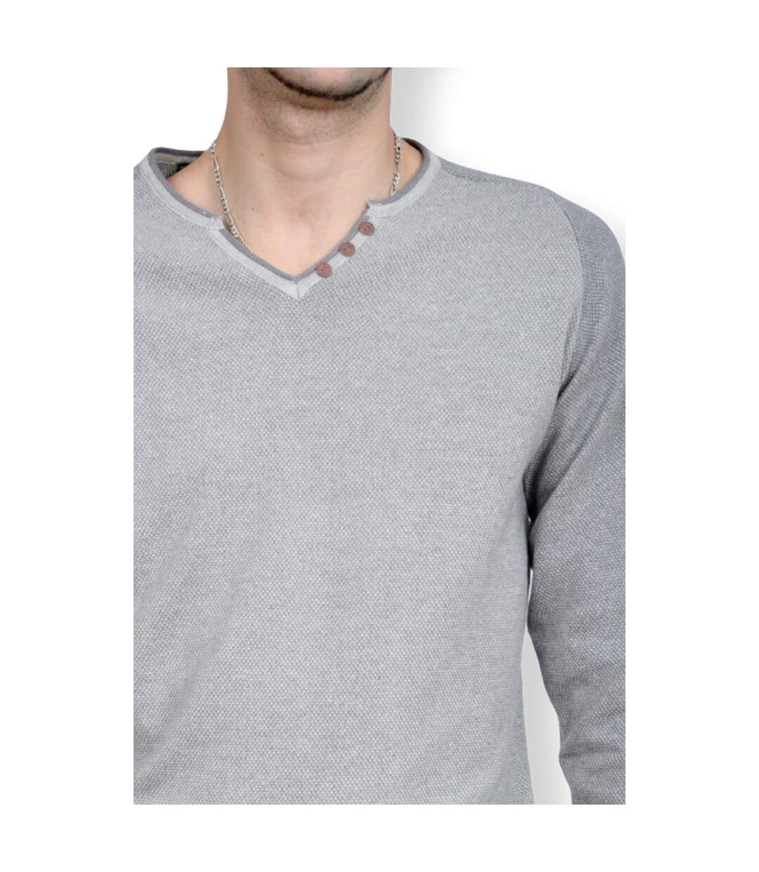 Pull homme manches longues  - Couleur gris - Col en V-4