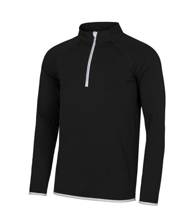 AWDis Just Cool Mens Half Zip Sweatshirt (Jet Black/ Arctic White)