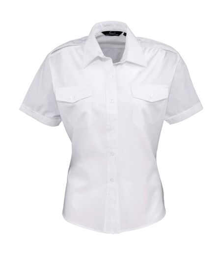 Premier Womens/Ladies Short Sleeve Pilot Blouse/Plain Work Shirt (White) - UTRW1096