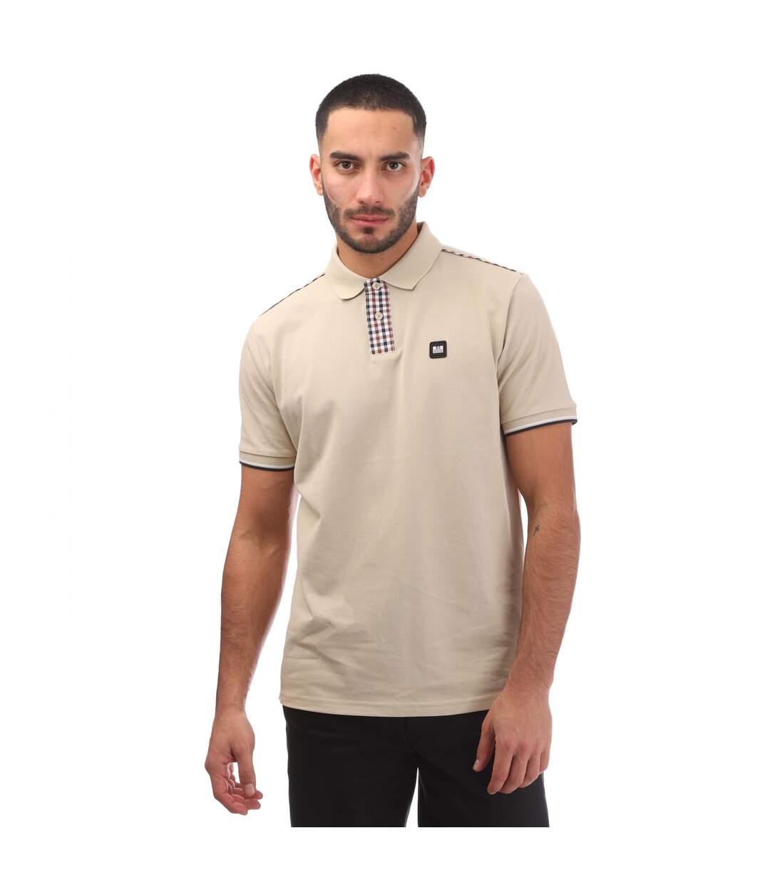 Mens Teresina Checked Trim Polo Shirt Stone Weekend Offender-2