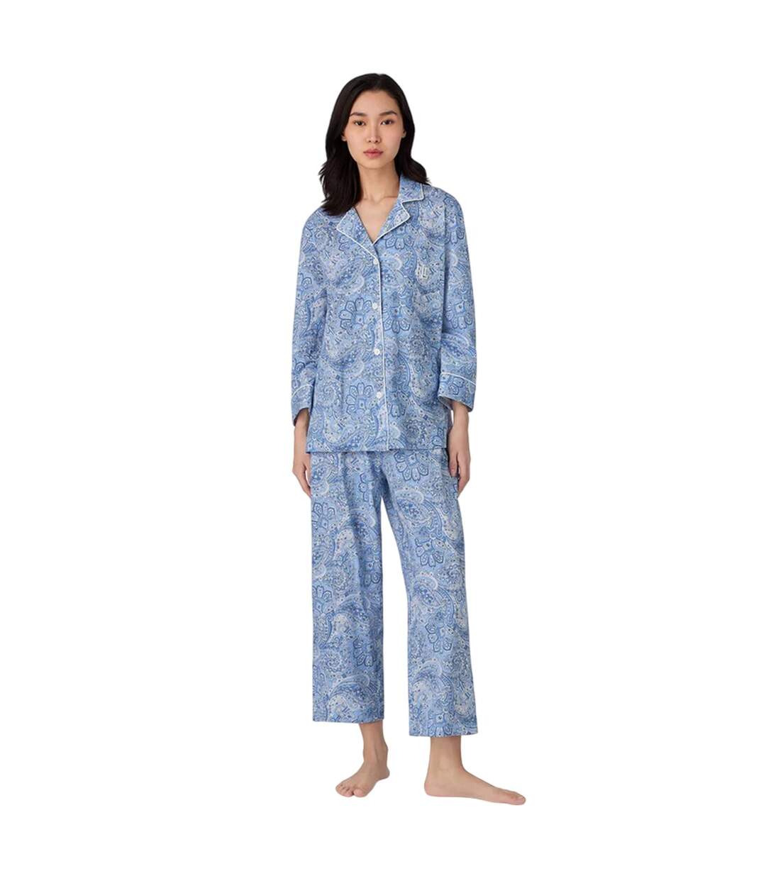 Ensemble De Pyjama Long Manches ¾ Motif/style Cachemire Femme Bleu Ralph Lauren-2