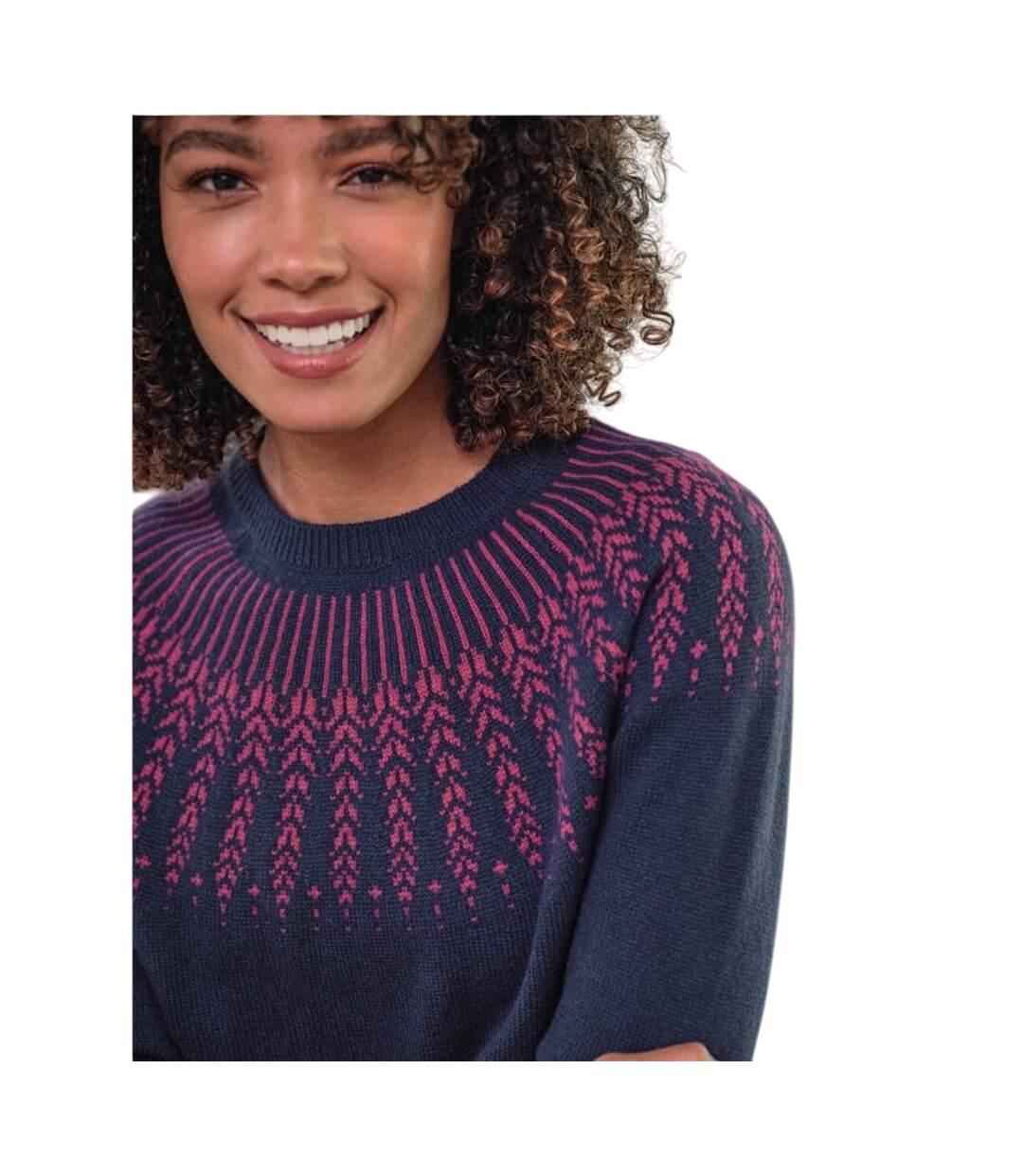 Womens/ladies Autumn Sprig Yoke Detail Autumn Jumper Navy Pink WoolOvers-3