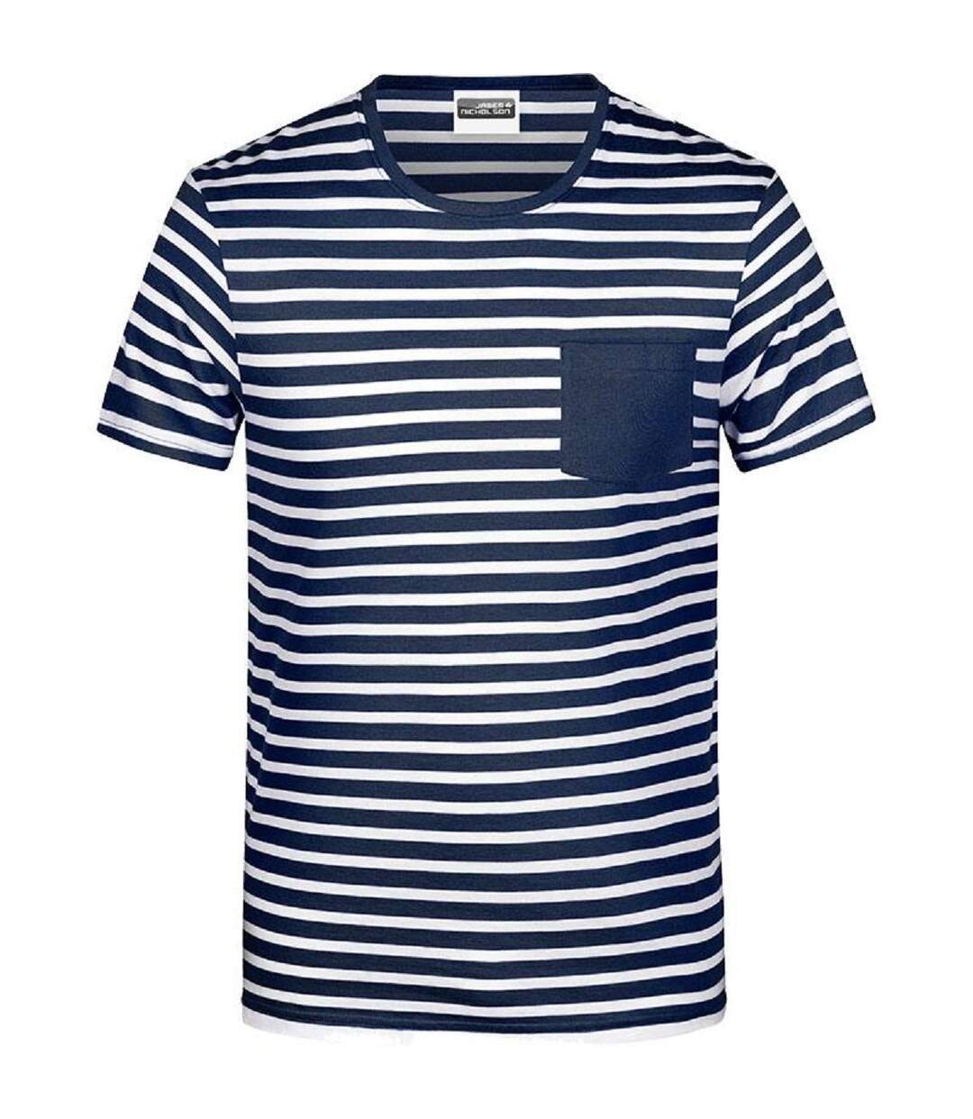 T-shirt rayé coton bio marinière homme - 8028 - bleu marine