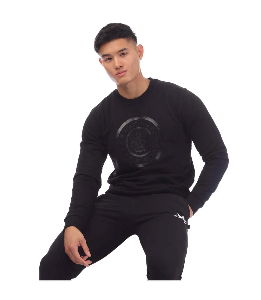 Mens round neck sweatshirt black Aquascutum-3