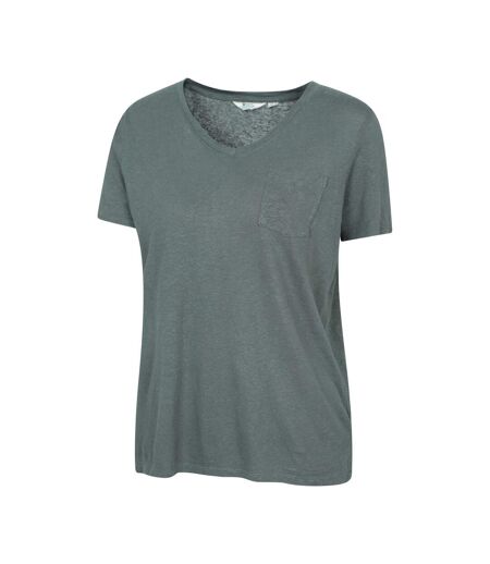 Womens/ladies Slub Linen Blend T-shirt Khaki Green Mountain Warehouse