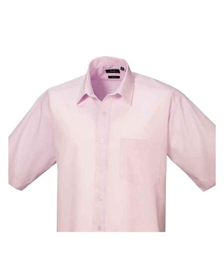 Mens short sleeve poplin shirt pink Premier