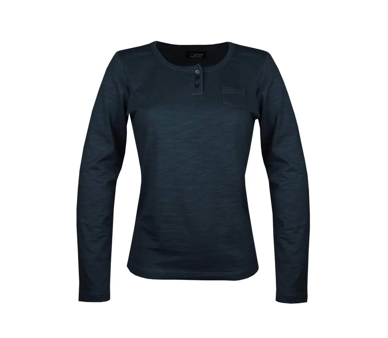 AXONE CHINA1N - Tee-shirt noir manches longues en coton flammé avec col 3 boutons et poche poitrine-5