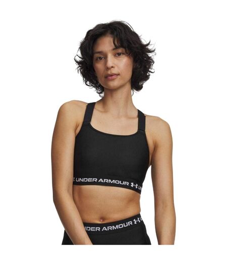 Womens/ladies Heatgear Medium Impact Sports Bra Black White Under Armour