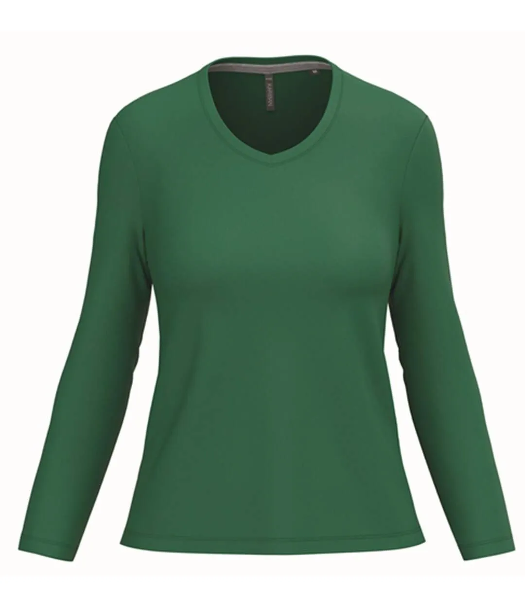 T-shirt manches longues col V - Femme - K382 - vert kelly-1
