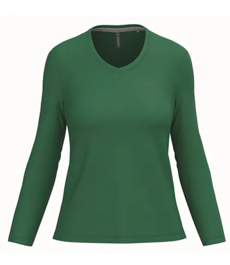 T-shirt manches longues col V - Femme - K382 - vert kelly