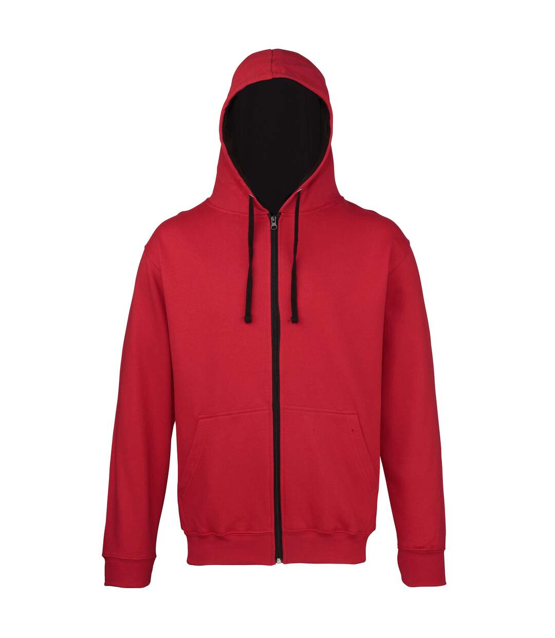 Awdis Mens Varsity Hooded Sweatshirt / Hoodie / Zoodie (Fire Red/Jet Black)