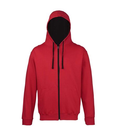 Sweatshirt à capuche et fermeture zippée homme rouge feu/noir Awdis