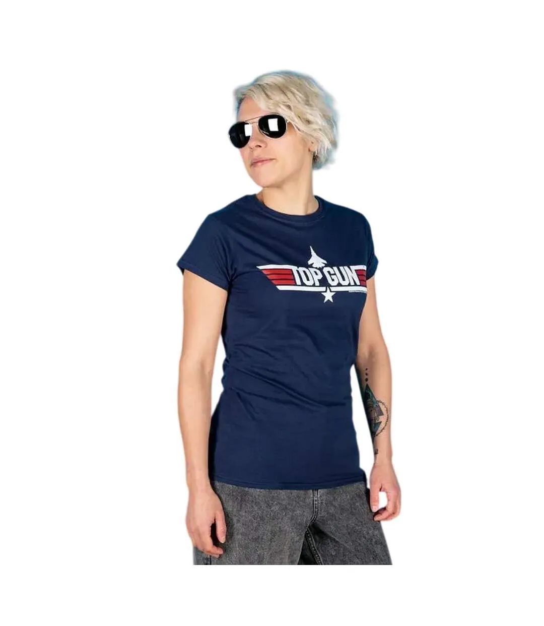 Womens/ladies Iceman Back Print Fitted T-shirt Blue Top Gun-1