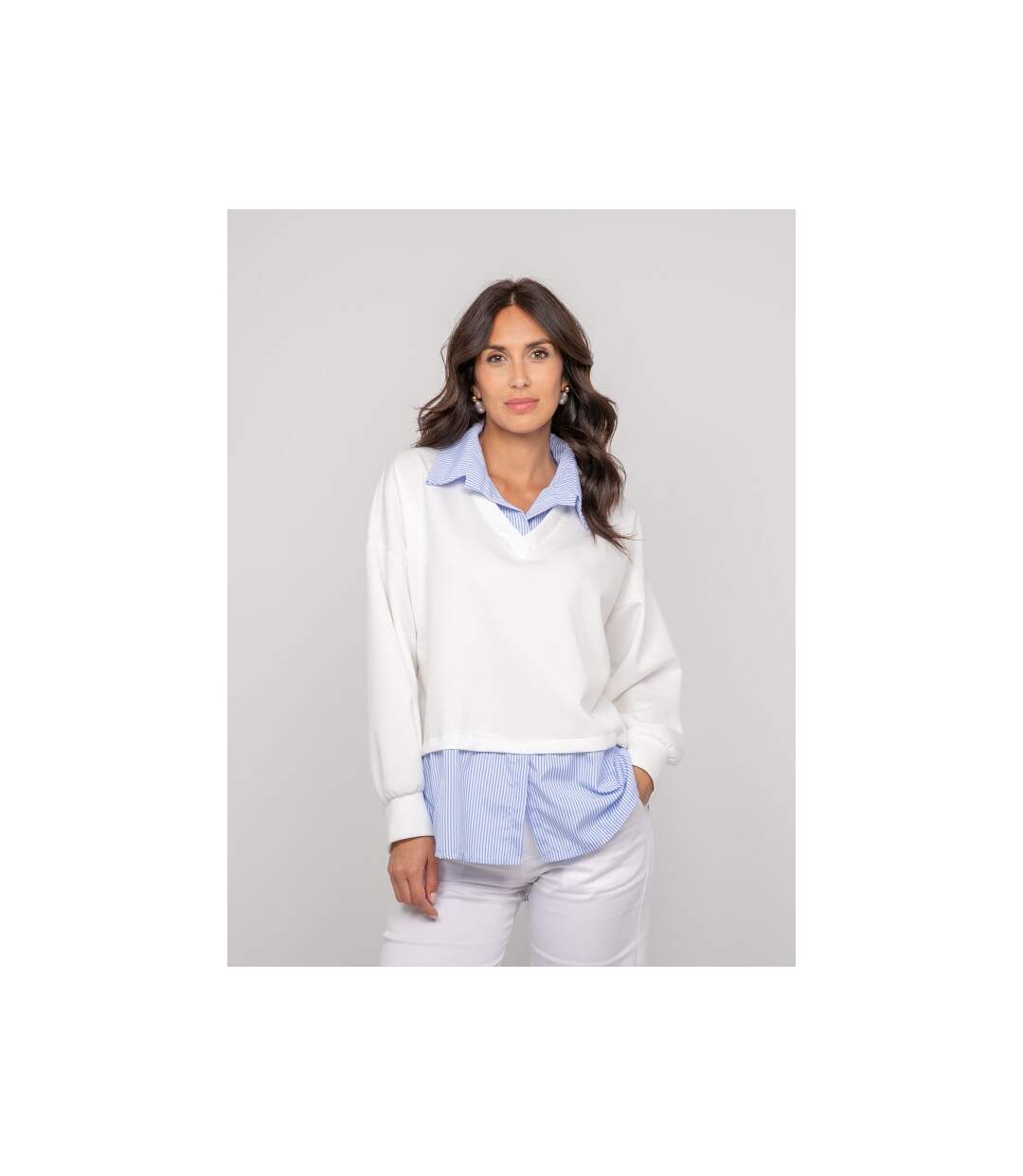 Sweat-shirt avec chemise rayures YEVANE - Dona X Lisa-1