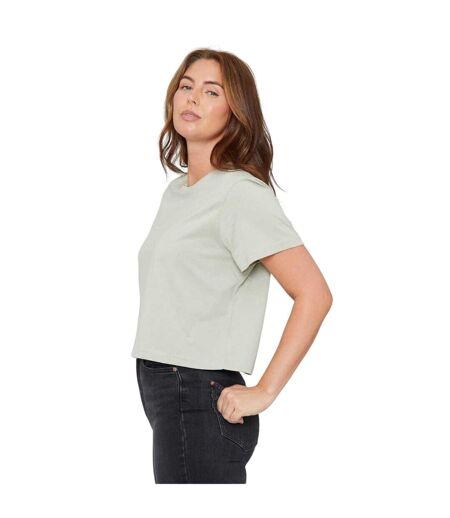 Womens/ladies Crew Neck Boxy Crop T-shirt Green Be You