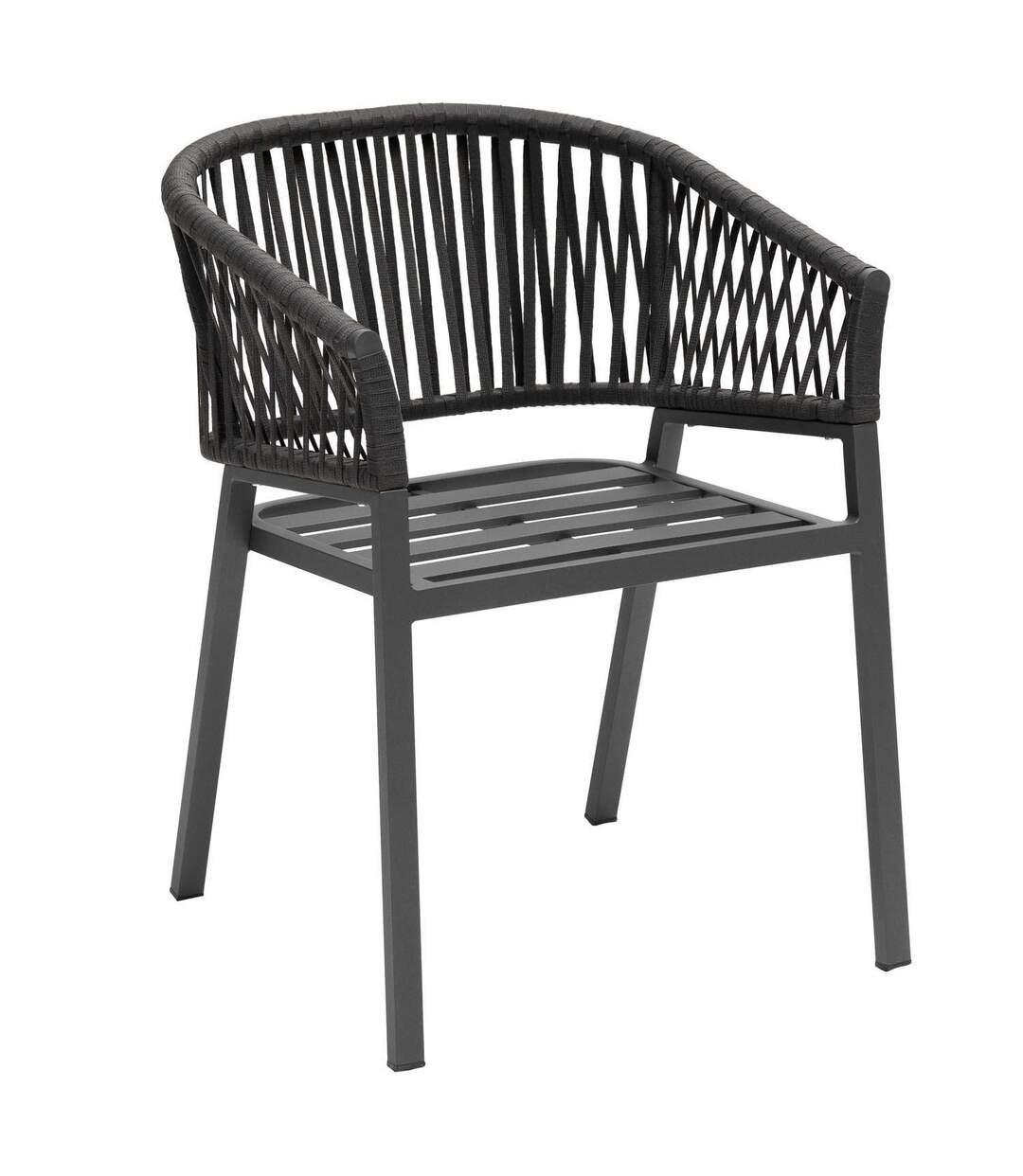 Lot de 2 fauteuils repas Oriengo aluminium et mailles tressées - Anthracite et graphite-3