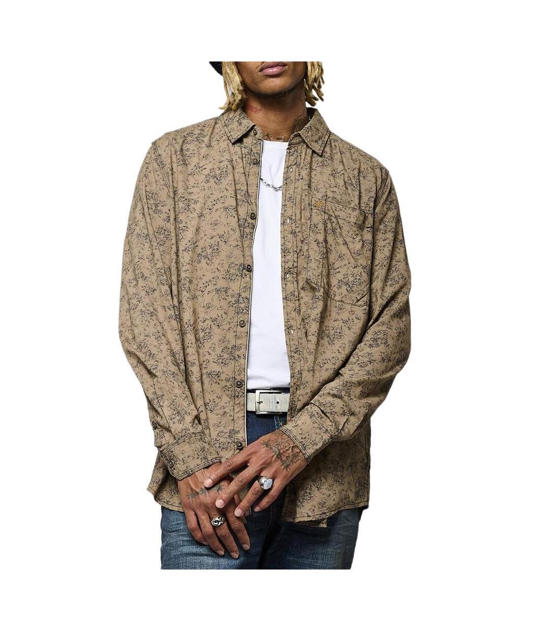 Chemise marron à motifs homme kaporal kebu-1