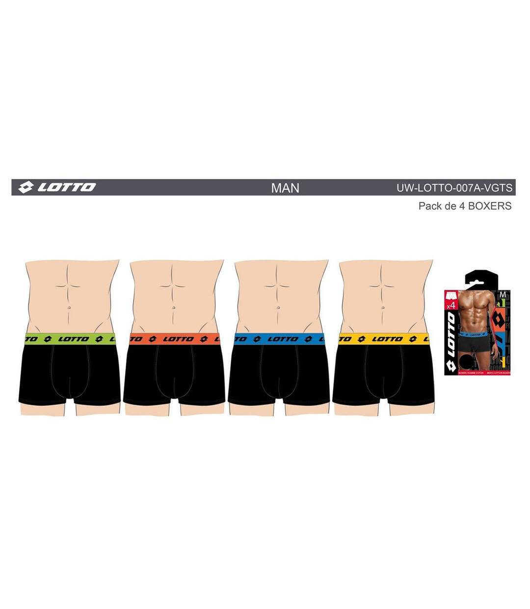 Boxer homme LOTTO Pack de 4 Boxers 0514-4