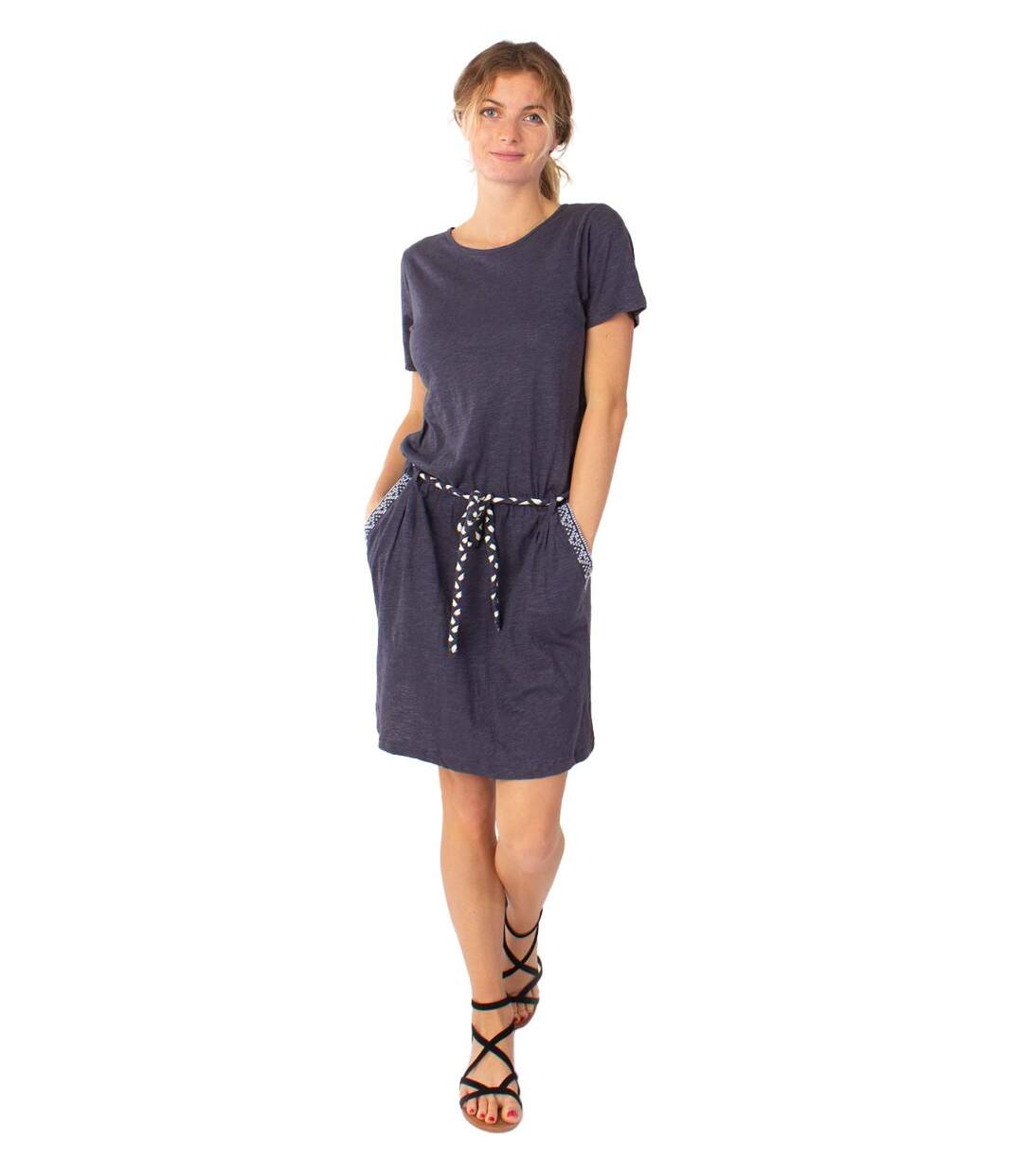 Robe courte casual en coton SIXTINE ethnique gris bleu Coton Du Monde