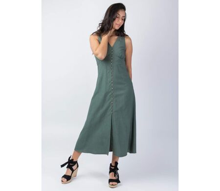 Robe longue larges bretelles SERAPHINE kaki Coton Du Monde