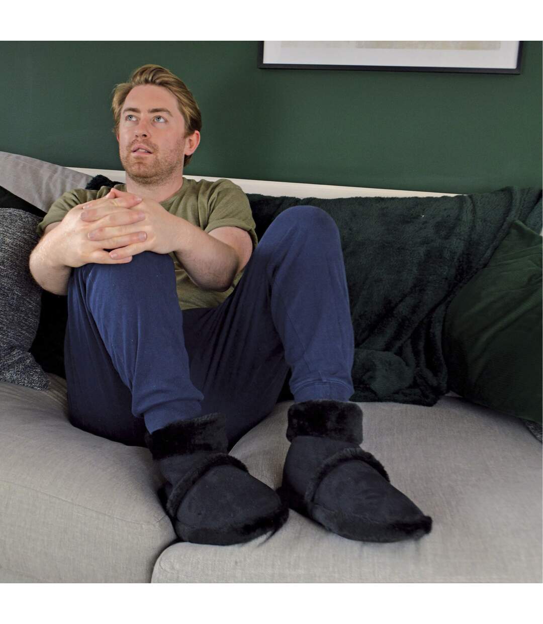 Mens Soft Plush Lined Memory Foam Slipper Booties-3