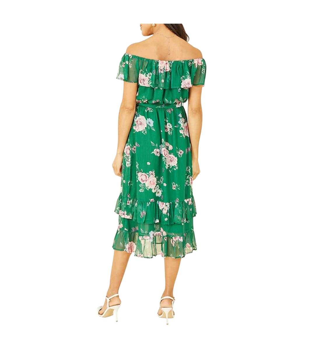 Robe Mi-longue Motif/style Floral Femme Vert Yumi-2