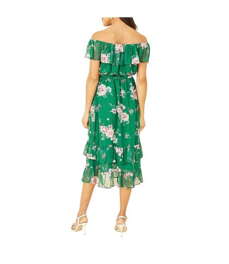 Robe Mi-longue Motif/style Floral Femme Vert Yumi