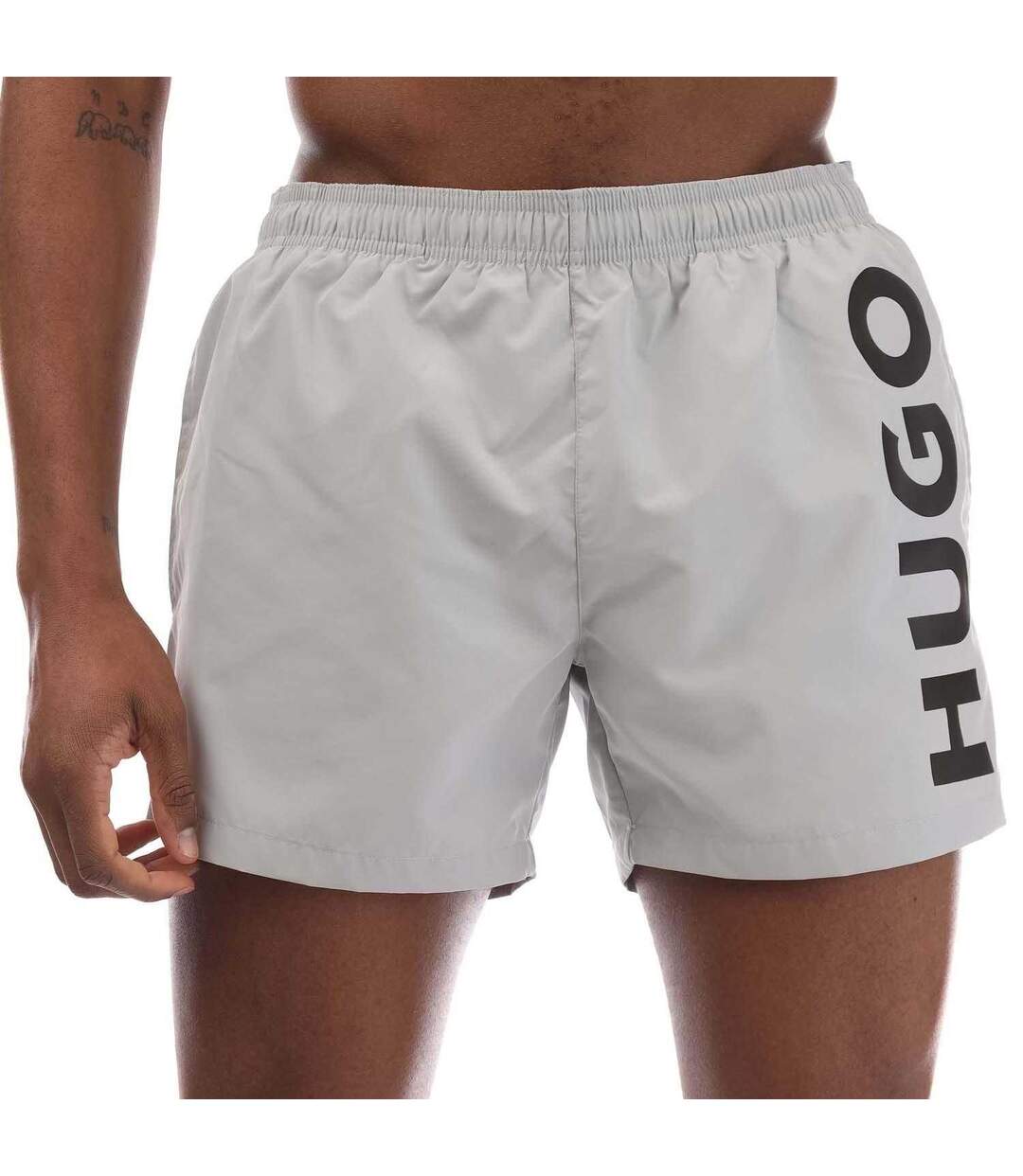 Mens Abas Logo Swim Shorts Grey Hugo-1