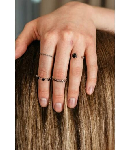 4 Piece Silver Black Stone  Stacking Dainty Open Knuckle Ring set