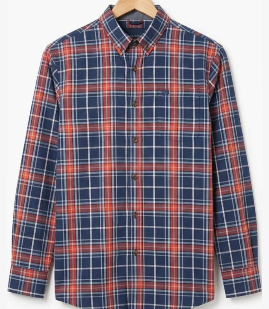 CHALLENGER TEMPETE1 — Chemise à carreaux manches longues bleu et orange : le confort durable en pur coton-2