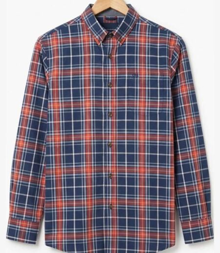 CHALLENGER TEMPETE1 — Chemise à carreaux manches longues bleu et orange : le confort durable en pur coton